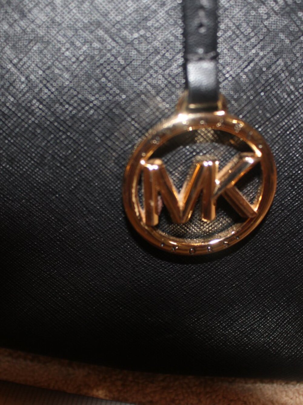 Michael Kors Black Tote Bag Gold MK Charm Handle Wear
